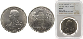 Hungary Kingdom 1939 BP 5 Pengő - Miklós Horthy (Birthday) Silver (.640) Budapest Mint (408000) 25g NGC MS 63 KM 517 ÉH 1509 H 2242 Adamo P8.2