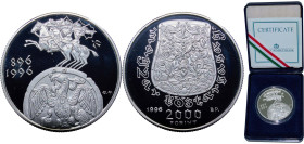 Hungary Republic 1996 BP. 2000 Forint (1100th Anniversary of Hungarian Nationhood) Silver (.925) Budapest Mint (10000) 31.46g PF KM 718 Schön 224 Adam...
