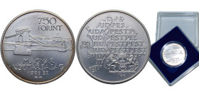 Hungary Republic 1998 BP. 750 Forint (Unification of Buda and Pest) Silver (.500) Budapest Mint (3000) 10g BU KM 725 Schön 230 Adamo EM149