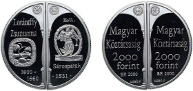 Hungary Republic 2000 BP. 2 x 2000 Forint - (Zsuzsanna Lorántffy) Silver (.925) Budapest Mint (3000) 31.46g PF KM 747 Schön 248 KM 748 Adamo EM167