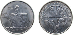 Iceland Republic 1974 500 Krónur (1st Settlement) Silver (.925) Royal Mint (70000) 20g BU KM 20 Schön 23