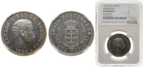 India India - Portuguese colony 1904 1 Rupia - Carlos I (Lisboa mint) (Damage box) Silver (.920) Lisbon Mint (100000) 11.66g NGC AU Cleaned KM 17 Gome...