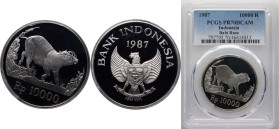 Indonesia Republic 1987 10 000 Rupiah (Babi rusa) Silver (.925) (25000) 19.44g PCGS PR70 Top Pop KM 45 Schön 35