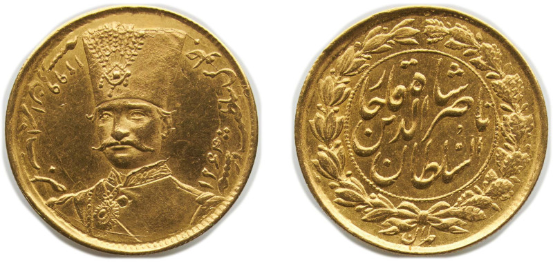 Iran Kingdom - Qajar dynasty AH 1299 (1882) 1 Tumân - Nāṣer al-Dīn Qājār Gold (....