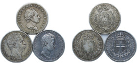 Italy Kingdom of Sardinia & Italy Kingdom 5 Lire (3 Lots) 1827-1879 Silver (.900) VF