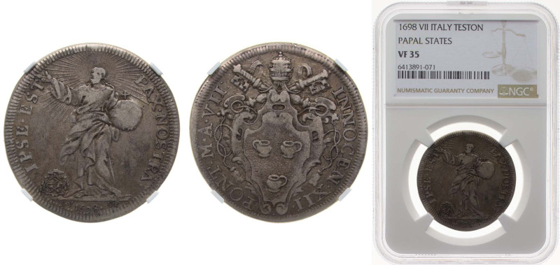 Italy Papal States Italian states 1698 1 Teston - Innocent XII (FIAT PAX IN VIRT...