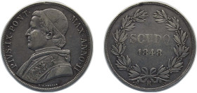 Italy Papal States Italian states 1848 R 1 Scudo - Pius IX Silver (.900) Rome Mint (25580) 26.8g VF KM 1336 MIR 3117 MIR 3137 Berman 3309 Munt 9-10 Mu...