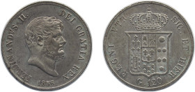 Italy Kingdom of the Two Sicilies Italian states 1856 120 Grana - Ferdinando II (4th portrait) Silver (.833) Naples Mint 27.7g AU KM 370 Dav ECT 175 M...