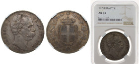 Italy Kingdom 1879 R 5 Lire - Umberto I Silver (.900) Rome Mint (4000000) 25g NGC AU 53 KM 20