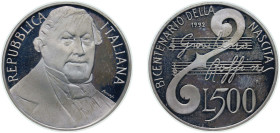 Italy Republic 1992 R 500 Lire (Gioacchino Rossini) Silver (.835) Rome Mint (9000) 15g PF KM 152