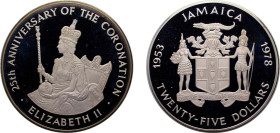 Jamaica Commonwealth 1978 25 Dollars - Elizabeth II (Coronation) Silver (.925) Royal Mint (22000) 136.08g PF KM 76 Schön 44