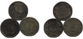 Japan Empire M42-44 (1909-1911) 50 Sen - Meiji (3 Lots) Silver (.800) VF Y 31 JNDA 01-15