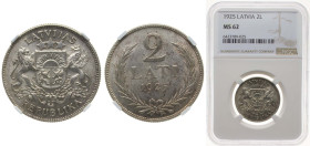 Latvia Republic 1925 2 Lati Silver (.835) Royal Mint (Tower Hill) (6385531) 10g NGC MS 62 KM 8 Schön 8