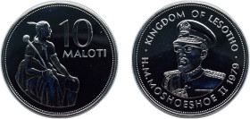 Lesotho Kingdom 1979 10 Maloti - Moshoeshoe II (Monument of King Moshoeshoe I) Silver (.925) (10000) 28.28g PF KM 23 Schön 25a