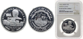Liberia Republic 1992 5 Dollars (Ayrton Senna) Silver (.999) (50000) 15.55g NGC PF69 Top Pop KM 78 Schön 89