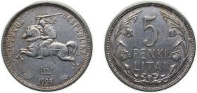 Lithuania Republic 1925 5 Litai Silver (.500) Royal Mint (Tower Hill) (1000000) 13.5g AU KM 78