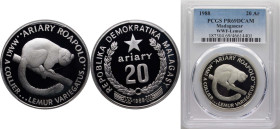 Madagascar Second Republic 1988 20 Ariary (Lemur) Silver (.925) Royal Mint (25000) 19.44g PCGS PR 69 KM 15