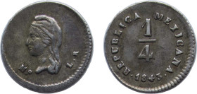Mexico Federal Republic 1844 Mo LR ¼ Real "Quarto/Quartilla" (Federal Coinage) Silver (.903) Mexico City Mint 0.845g XF KM 368