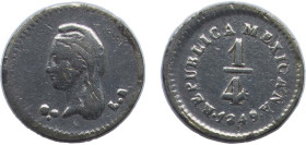 Mexico Federal Republic 1849 Go LR ¼ Real "Quarto/Quartilla" (Federal Coinage) Silver (.903) Guanajuato Mint 0.845g VF KM 368.5