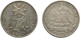 Mexico Federal Republic 1871 Zs H 1 Peso Silver (.903) Zacatecas Mint (4459000) 27.073g XF KM 408.8
