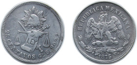 Mexico Federal Republic 1876 Go S 25 Centavos Silver (.903) Guanajuato Mint 6.77g XF KM 406.5