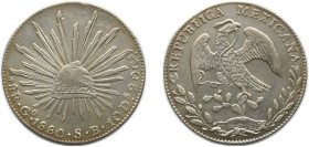 Mexico Federal Republic 1880 Go SB 8 Reales Silver (.903) Guanajuato Mint 27.07g AU KM 377.6