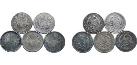 Mexico Federal Republic 1875-1902 1 Peso/8 Reales (5 Lots) Silver VF
