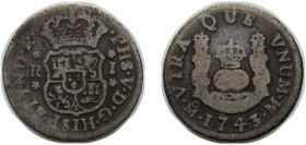 Mexico Spanish colony 1743 Mo M 1 Real - Felipe V Silver (.917) Mexico City Mint 3.05g VF KM 75