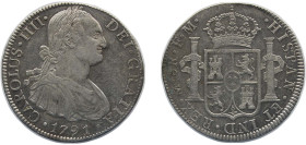 Mexico Spanish colony 1791 Mo FM 8 Reales - Carlos IV Silver (.903) Mexico City Mint 27.1g XF KM 109