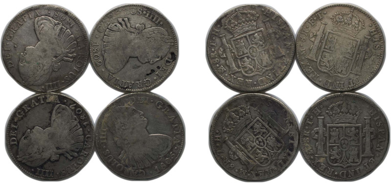 Mexico Spanish colony 1802-1808 Mo 8 Reales - Carlos IV (4 Lots) Silver (.903) M...