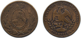 Mexico State of Guanajuato 1857 ¼ Real "Quarto/Quartilla" Copper 13.8g VF KM 352a