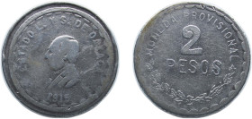 Mexico State of Oaxaca 1915 2 Pesos (Provisional Government) Silver 15.8g VF KM 744