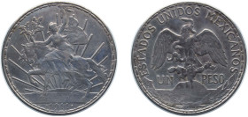 Mexico United Mexican States 1911 1 Peso "Caballito" Short Lower Left Ray on reverse Rare Silver (.903) Mexico City Mint (1227000) 27g XF KM 453