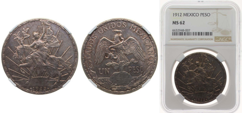 Mexico United Mexican States 1912 1 Peso "Caballito" (Grito De Dolores) Silver (...