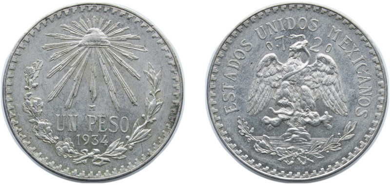 Mexico United Mexican States 1934 M 1 Peso Silver (.720) Mexico City Mint (22070...