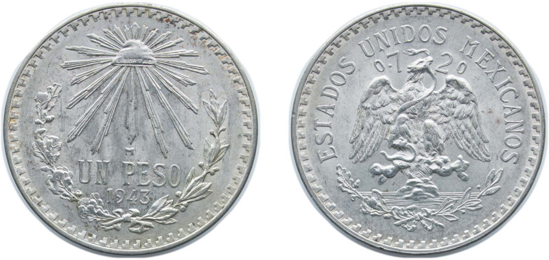 Mexico United Mexican States 1943 M 1 Peso Silver (.720) Mexico City Mint (47662...