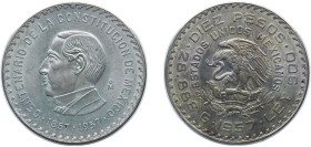 Mexico United Mexican States 1957 Mo 10 Pesos (Constitution) Silver (.900) (Copper .100) Mexico City Mint (100000) 28.888g AU KM 475