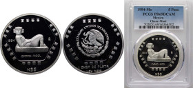 Mexico United Mexican States 1994 Mo 5 Nuevos Pesos (Chaac Mool - 1 oz Silver Bullion) Silver (.999) Mexico City Mint (3000) 31.108g PCGS PR 69 KM 574