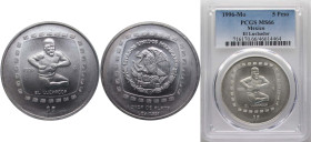 Mexico United Mexican States 1996 Mo 5 Pesos (El Luchador - 1 oz Silver Bullion) Silver (.999) Mexico City Mint (4500) 31.104g PCGS MS 66 KM 597