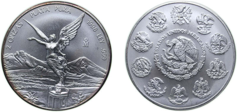 Mexico United Mexican States 1998 Mo 2 Onzas "Libertad" Silver (.999) Mexico Cit...