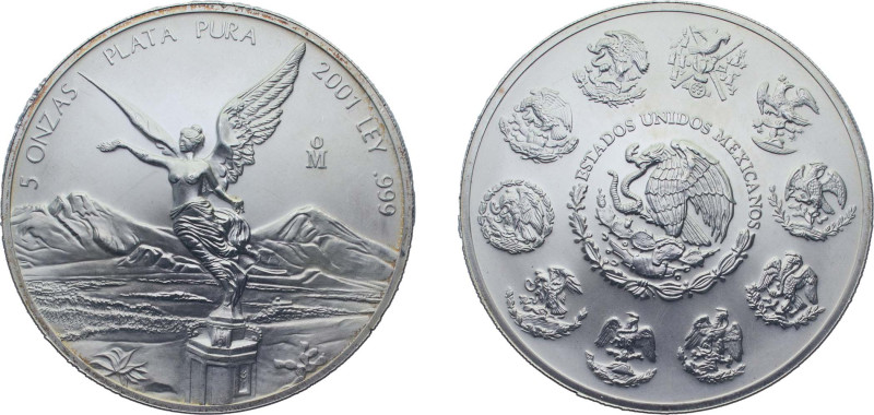 Mexico United Mexican States 2001 Mo 5 Onzas "Libertad" Silver (.999) Mexico Cit...