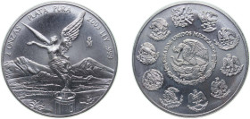 Mexico United Mexican States 2003 Mo 2 Onzas "Libertad" Silver (.999) Mexico City Mint (9500) 62.208g BU KM 614