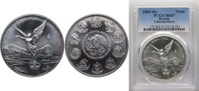 Mexico United Mexican States 2005 Mo 1 Onza "Libertad" Silver (.999) Mexico City Mint (600007) 31.1g PCGS MS 67 KM 639