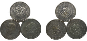 Mexico United Mexican States 1956-1960 M 10 Pesos (3 Lots) Silver (.900) (Copper .100) Mexico City Mint AU