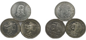 Mexico United Mexican States 1968-1972 M 25 Pesos (3 Lots) Silver Mexico City Mint UNC