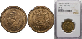 Monaco Principalty 1945 2 Francs - Louis II Aluminium bronze Paris Mint (1082687) 8g NGC MS 65 KM 121a Gad MC134