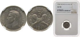 New Zealand State 1946 3 Pence - George VI (1st type) Silver (.500) Royal Mint (Tower Hill) (6080000) 1.4g NGC AU 58 KM 7