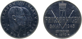 Norway Kingdom 1970 25 Kroner - Olav V (Liberation) Silver (.875) Kongsberg Mint (1203700) 29g UNC KM 414 Schön 65