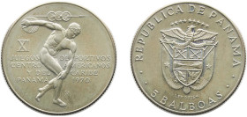 Panama Republic 1970 FM 5 Balboas (Central American Games) Silver (.925) The Franklin Mint (1647000) 35.7g BU KM 28