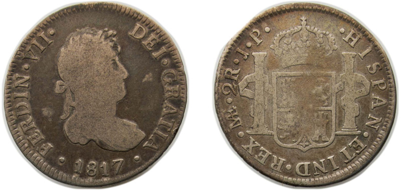 Peru Spanish colony 1817 LIMA JP 2 Reales - Fernando VII (2nd type) Silver (.896...